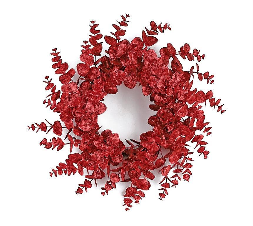 Glittered Euc Wreath, 24", Red,