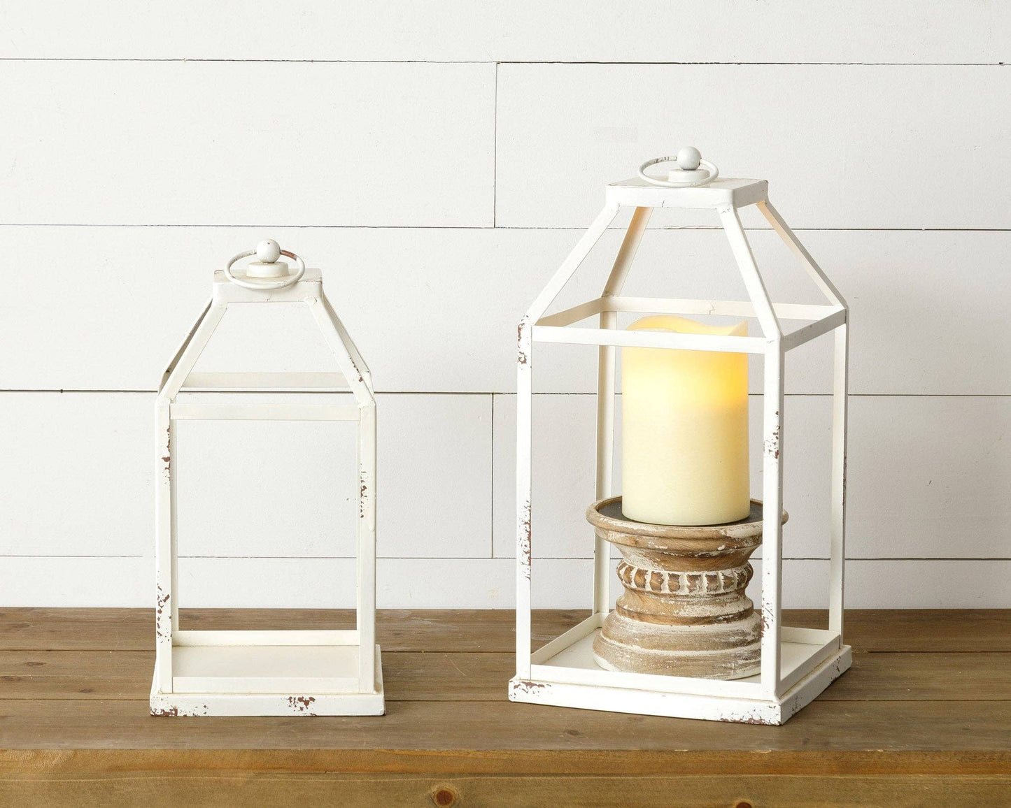 Distressed White Lanterns (Set Of 02)