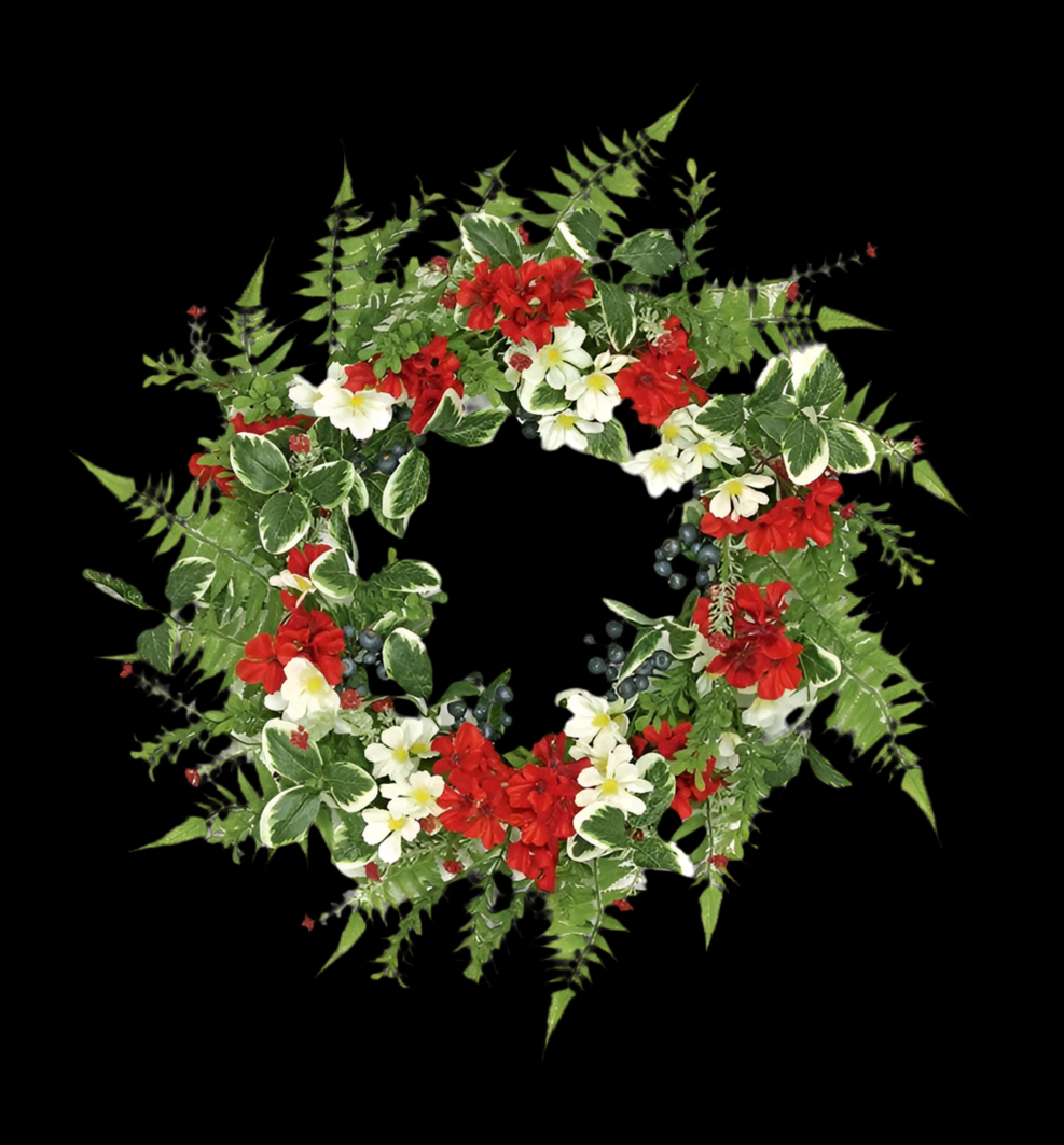 Mix Flower & Blueberry Wreath, 24", Red/Cream
