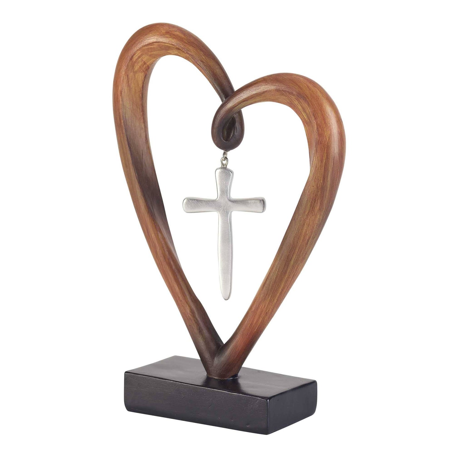 HEART SILVER CROSS TABLETOP FIGURINE
