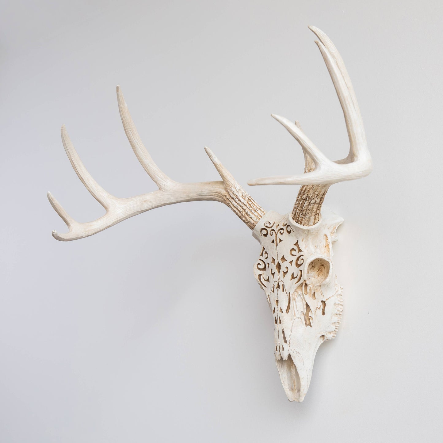 Decorative Carved Deer Skull Wall Mount