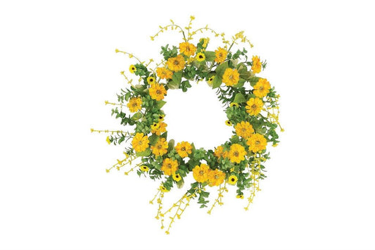 Gerbera & Mini Daisy Wreath 22" Yellow