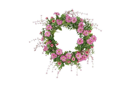 Gerbera & Mini Daisy Wreath 22" Hot Pink