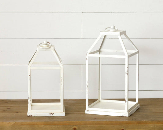 Distressed White Lanterns (Set Of 02)