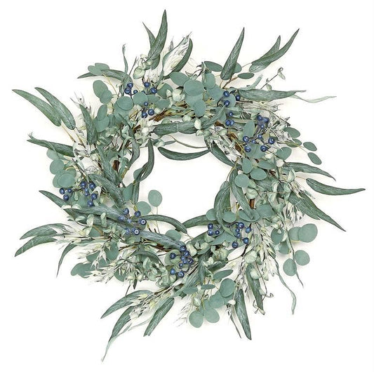 Eucalyptus, Oats, & Blueberry, Wreath, 24", Sage/Blue