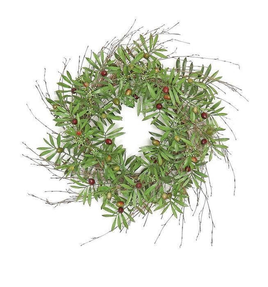 Olive & Seed Wreath, 24", Mix Green