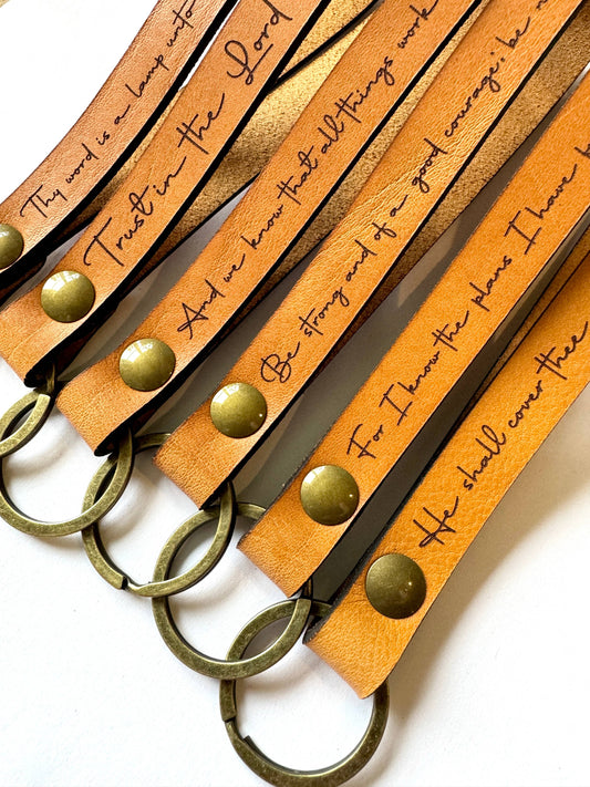 Scripture Wristlet Keychain Set - Full Grain Leather