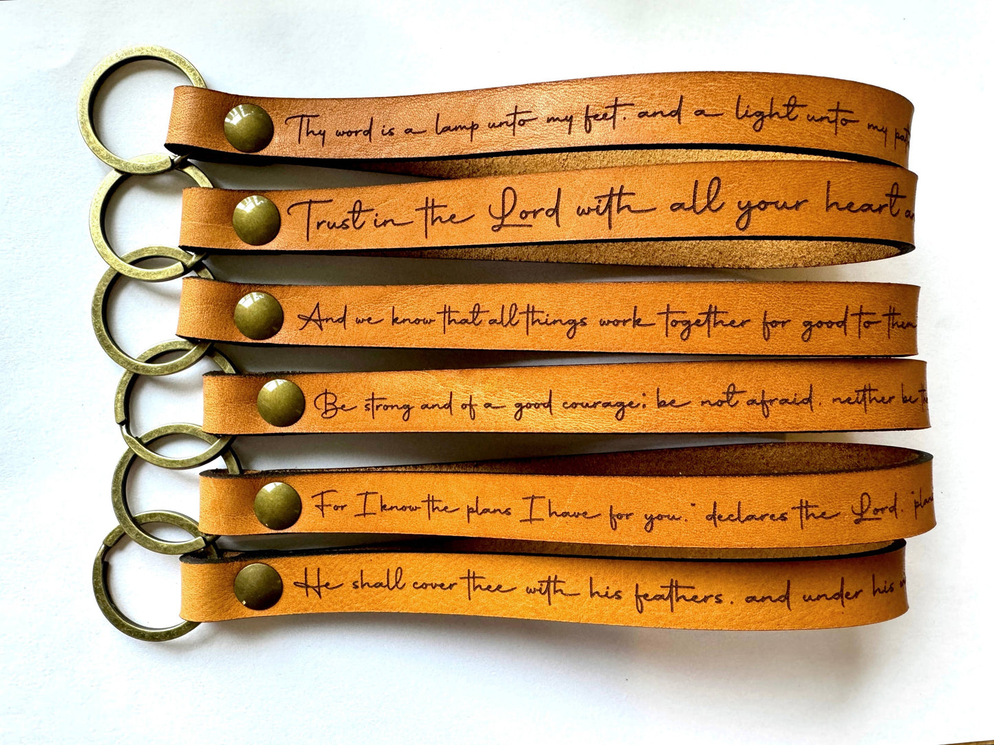 Scripture Wristlet Keychain Set - Full Grain Leather