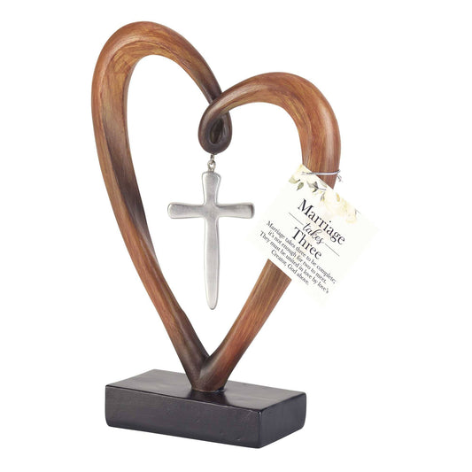 HEART SILVER CROSS TABLETOP FIGURINE