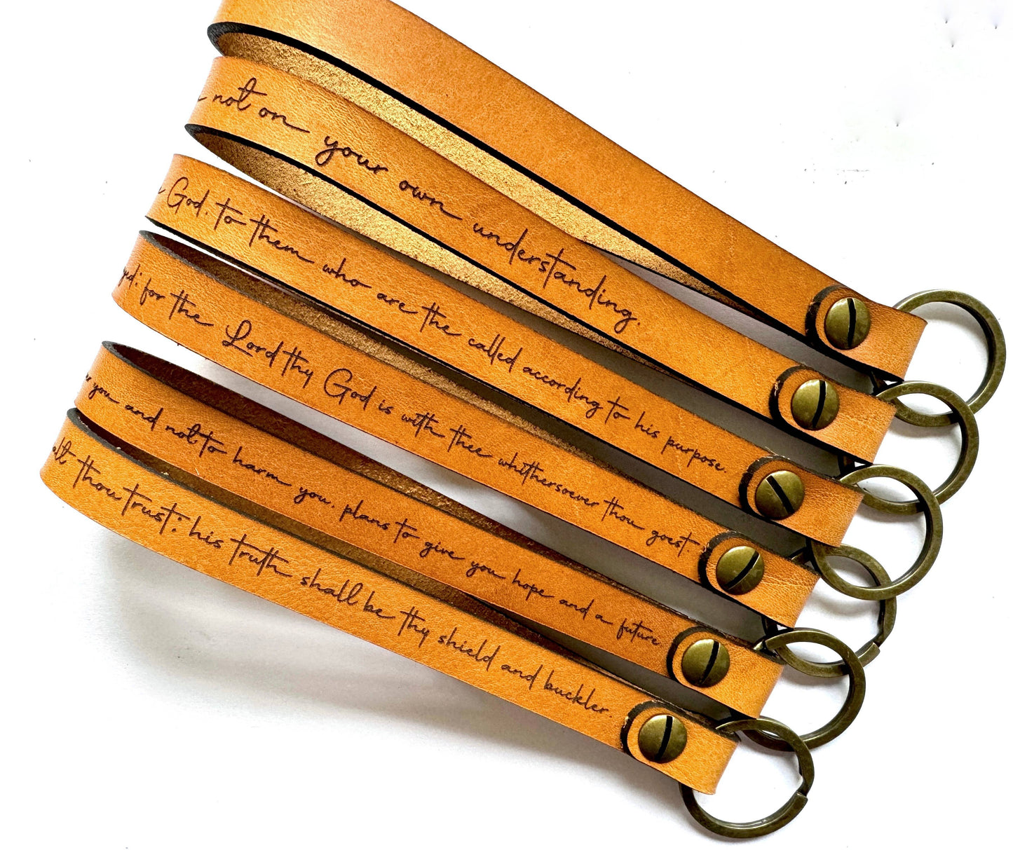 Scripture Wristlet Keychain Set - Full Grain Leather
